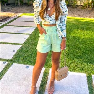 Abercrombie & Fitch High-Waist Mint Green Belted Shorts